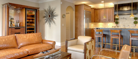 Interior real estate photo, kitchen and living room