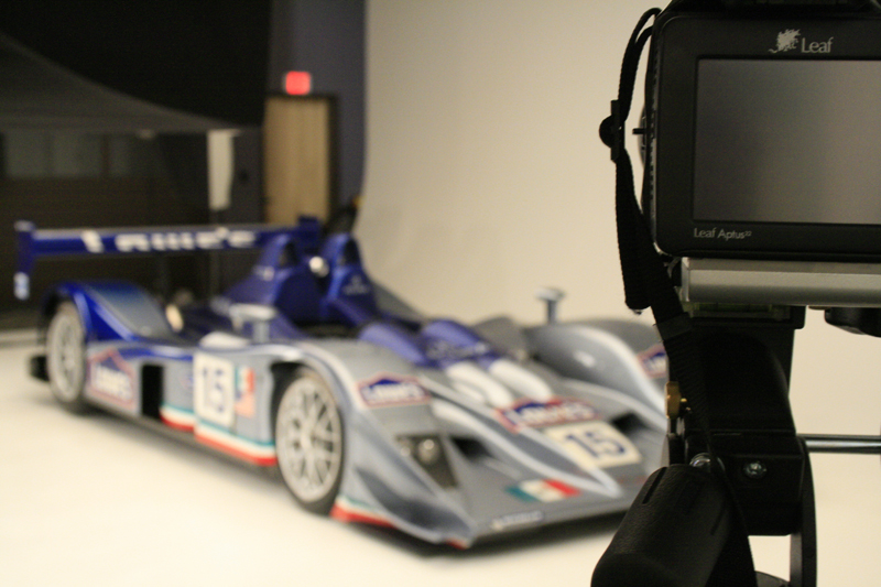 Race car in a garage